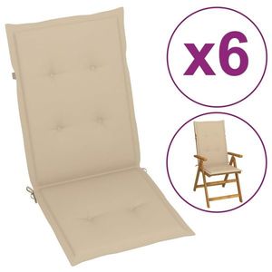 vidaXL Perne scaun spătar înalt, 6 buc., bej, 120x50x3 cm, textil imagine