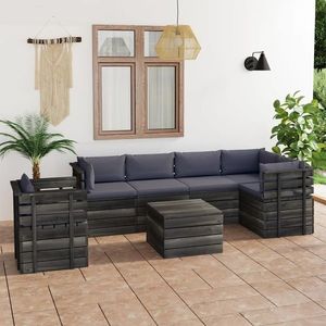 vidaXL Set mobilier grădină din paleți cu perne, 7 piese, lemn molid imagine