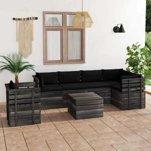 vidaXL Set mobilier grădină din paleți cu perne, 7 piese, lemn molid imagine