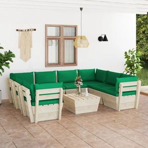 vidaXL Set mobilier grădină din paleți, 9 piese, cu perne, lemn de molid imagine
