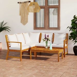 vidaXL Set mobilier de grădină cu perne crem, 4 piese, lemn de acacia imagine