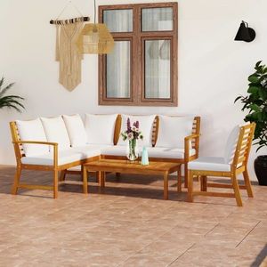 vidaXL Set mobilier de grădină cu perne crem, 5 piese, lemn de acacia imagine