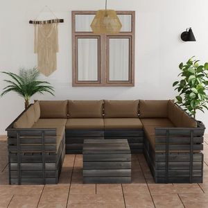 vidaXL Set mobilier grădină paleți, 9 piese, cu perne, lemn masiv pin imagine