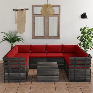 vidaXL Set mobilier grădină paleți, 9 piese, cu perne, lemn masiv pin imagine