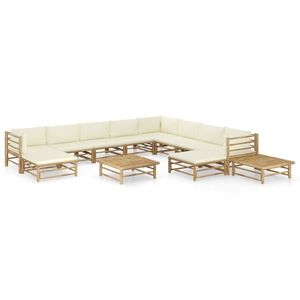 vidaXL Set mobilier de grădină cu perne alb crem, 12 piese, bambus imagine