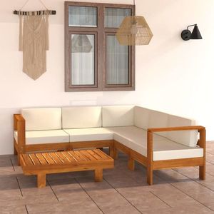 vidaXL Set mobilier grădină perne alb/crem, 6 piese, lemn masiv acacia imagine