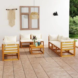 vidaXL Set mobilier grădină cu perne crem, 9 piese, lemn masiv acacia imagine