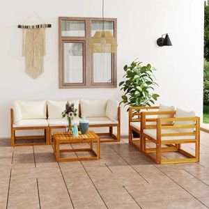 vidaXL Set mobilier grădină cu perne, 6 piese, crem, lemn masiv acacia imagine