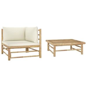 vidaXL Set mobilier de grădină, 2 piese, perne alb crem, bambus imagine