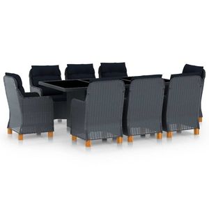 vidaXL Set mobilier exterior cu perne, 9 piese, gri închis, poliratan imagine