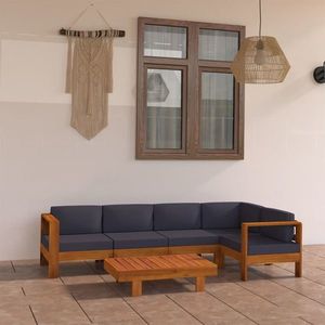 vidaXL Set mobilier grădină perne gri închis, 6 piese, lemn acacia imagine
