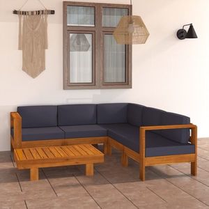 vidaXL Set mobilier grădină perne, gri închis, 6 piese, lemn acacia imagine