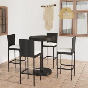 vidaXL Set mobilier bar de grădină cu perne, 5 piese, negru, poliratan imagine