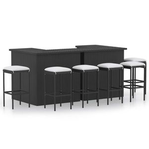 vidaXL Set mobilier bar de grădină cu perne, 8 piese, negru, poliratan imagine