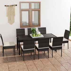 vidaXL Set de mobilier de grădină, 9 piese, negru, poliratan imagine