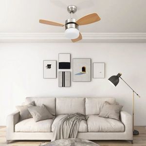 vidaXL Ventilator tavan cu iluminare/telecomandă, maro deschis, 76 cm imagine