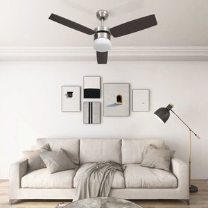 vidaXL Ventilator tavan cu iluminare/telecomandă, maro închis, 108 cm imagine