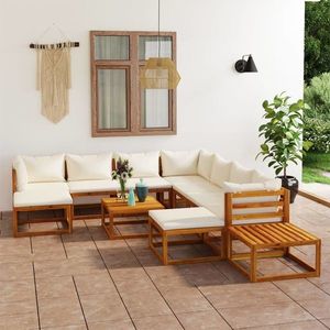 vidaXL Set mobilier grădină cu perne crem, 12 piese, lemn masiv acacia imagine