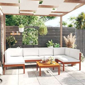 vidaXL Set mobilier grădină cu perne, crem, 7 piese, lemn masiv acacia imagine