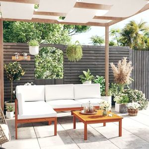 vidaXL Set mobilier grădină cu perne, crem, 5 piese, lemn masiv acacia imagine