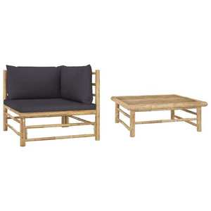 vidaXL Set mobilier de grădină, 2 piese, perne gri închis, bambus imagine