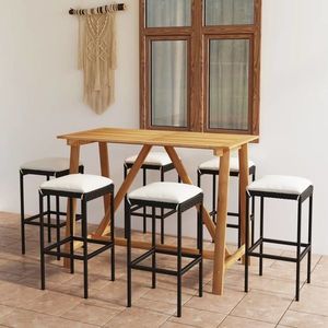 vidaXL Set mobilier bar de grădină cu perne, 7 piese, negru imagine