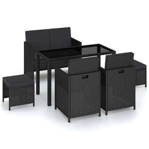 vidaXL Set mobilier de exterior cu perne, 6 piese, negru, poliratan imagine