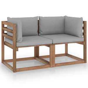 vidaXL Canapea din paleți de grădină, 2 locuri, perne gri, lemn de pin imagine