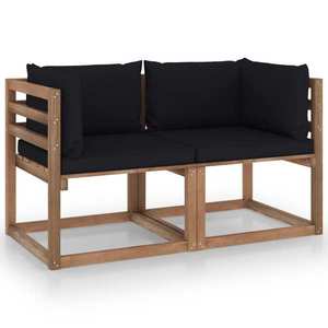 vidaXL Canapea din paleți de grădină, 2 locuri, perne negre, lemn pin imagine
