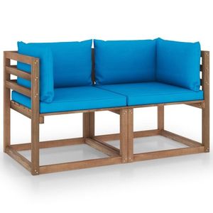 vidaXL Canapea din paleți de grădină, 2 locuri, perne bleu, lemn pin imagine