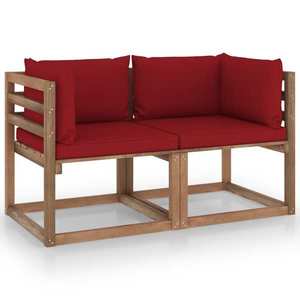 vidaXL Canapea din paleți de grădină 2 locuri perne roșiu vin lemn pin imagine