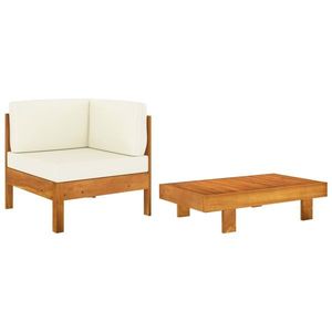 vidaXL Set mobilier grădină perne alb/crem, 2 piese, lemn masiv acacia imagine