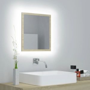 vidaXL Oglindă de baie cu LED, stejar sonoma, 40x8, 5x37 cm, acril imagine