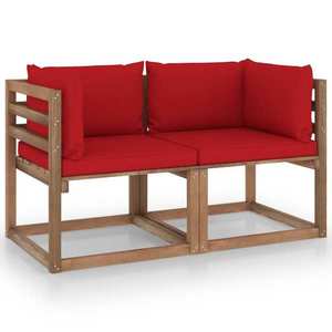 vidaXL Canapea din paleți de grădină, 2 locuri, perne roșii, lemn pin imagine
