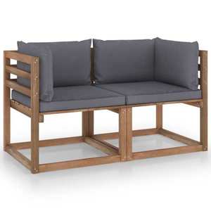 vidaXL Canapea de grădină paleți, 2 locuri, perne antracit, lemn pin imagine