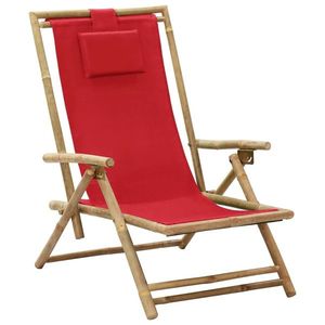 vidaXL Scaun rabatabil de relaxare, roșu, bambus & țesătură imagine