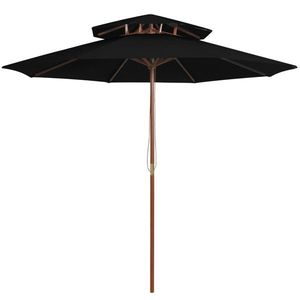 vidaXL Umbrelă de soare dublă, stâlp din lemn, negru, 270 cm imagine