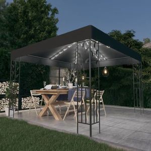vidaXL Pavilion cu șir de lumini LED, antracit, 3x3 m imagine