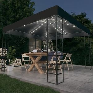 vidaXL Pavilion de grădină cu șiruri de lumini LED, antracit, 3x3 m imagine