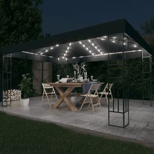 vidaXL Pavilion cu șir de lumini LED, antracit, 3x4 m, țesătură imagine
