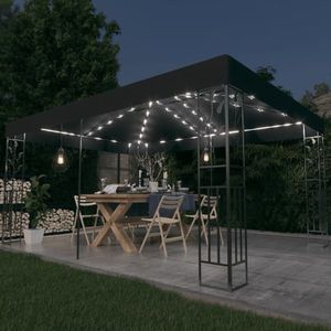 vidaXL Pavilion cu acoperiș dublu&șiruri de lumini LED, antracit, 3x4 m imagine