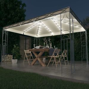 vidaXL Pavilion cu șir de lumini LED, crem, 400x300 cm imagine