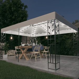 vidaXL Pavilion cu acoperiș dublu & șiruri de lumini LED, alb, 3x4 m imagine