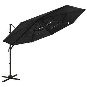 vidaXL Umbrelă de soare 4 niveluri, stâlp de aluminiu, negru, 3x3 m imagine