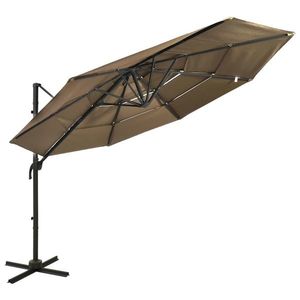 vidaXL Umbrelă de soare 4 niveluri, stâlp de aluminiu, gri taupe 3x3 m imagine