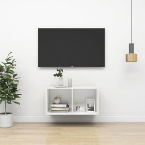 vidaXL Dulap TV montat pe perete, alb, 37x37x72 cm, lemn prelucrat imagine