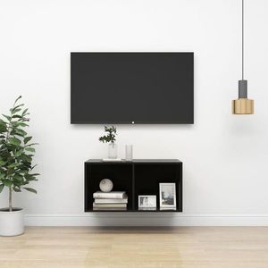 vidaXL Dulap TV montat pe perete, negru extralucios, 37x37x72 cm, PAL imagine
