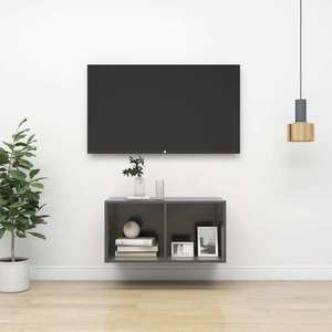 vidaXL Dulap TV montat pe perete, gri extralucios, 37x37x72 cm, PAL imagine