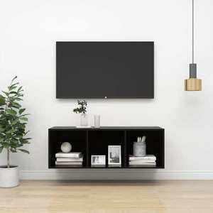 vidaXL Dulap TV montat pe perete, negru extralucios, 37x37x107 cm, PAL imagine