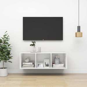 vidaXL Dulap TV montat pe perete, alb extralucios, 37x37x107 cm, PAL imagine